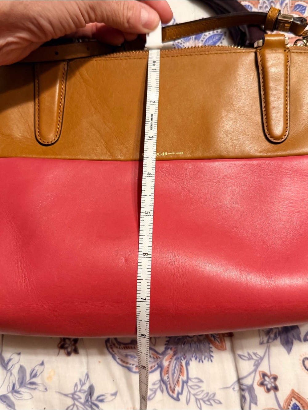 Coach Colorblock Leather Satchel – Coral, Tan & Dark Brown Handles - Picture 2 of 9
